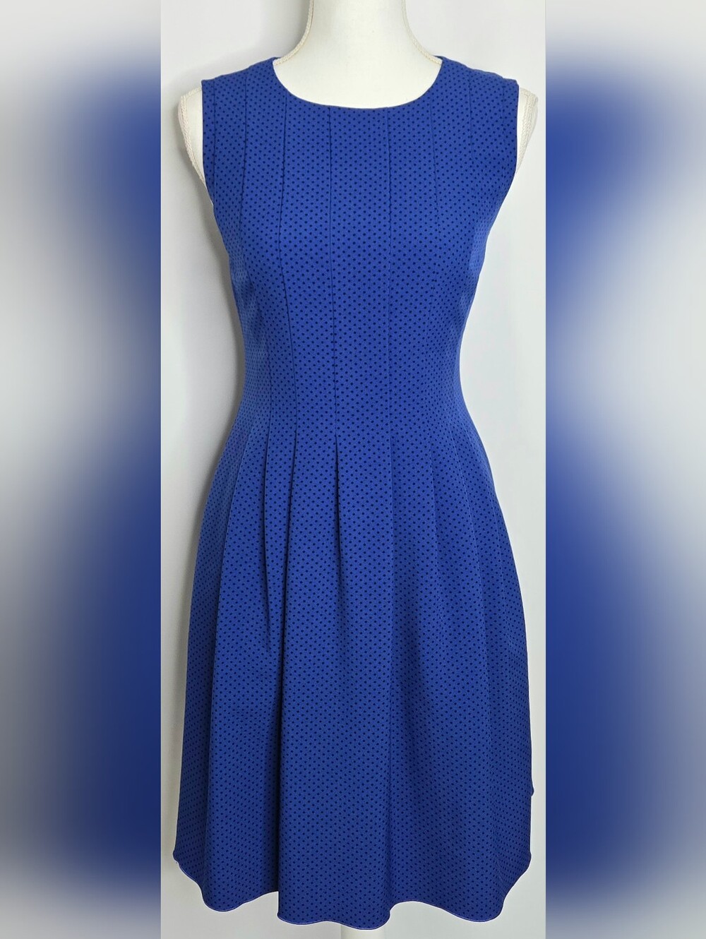 Anne Klein Cobalt Blue Polka Dot Professional Work Dress Pockets NWOT Size 6